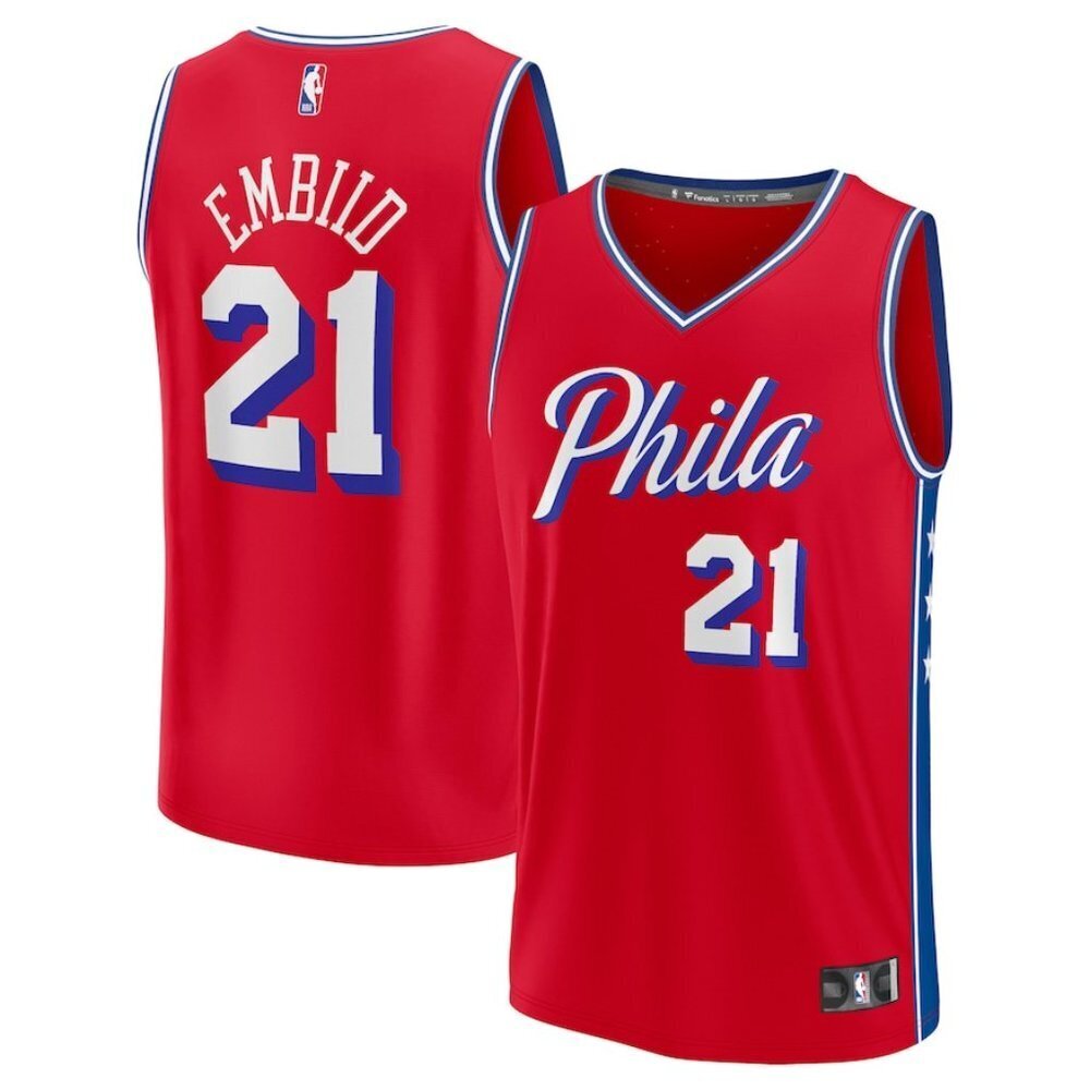Men's Fanatics Branded Joel Embiid Red Philadelphia 76ers Jersey Large